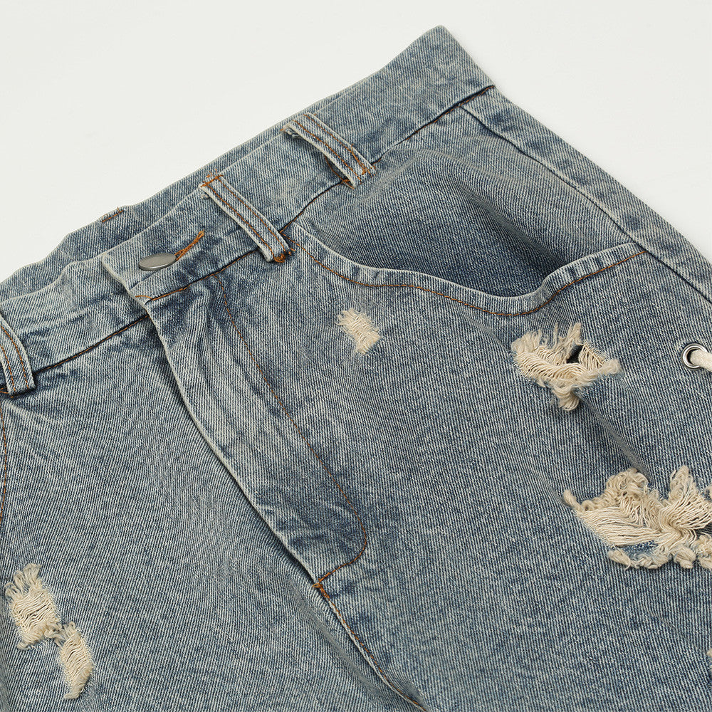 Men Jeans Ripped Drawstring Loose