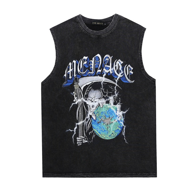 Men Vest Washed Distressed Sleeveless T-shirt Loose Vest