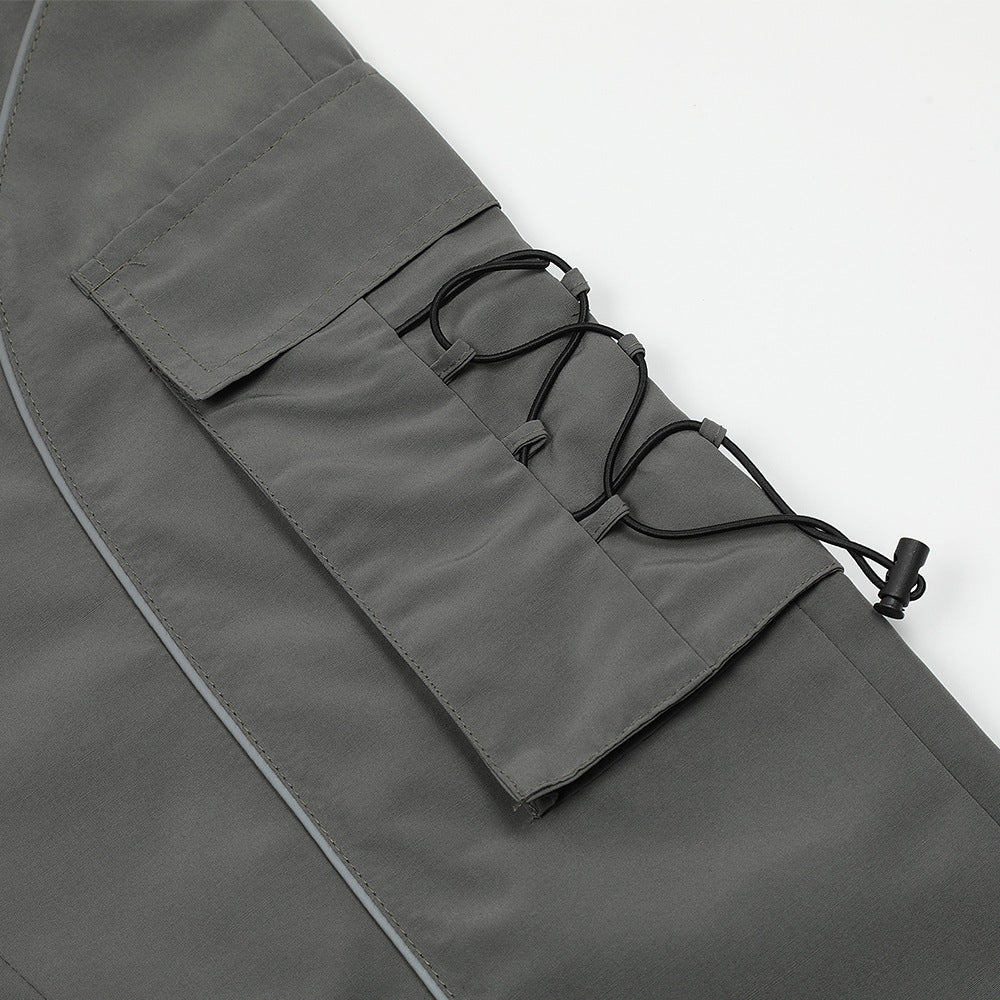 Men Sweatpants Multi-Pocket Cargo Pants Men's Casual Loose Wide-Leg Straight Trousers