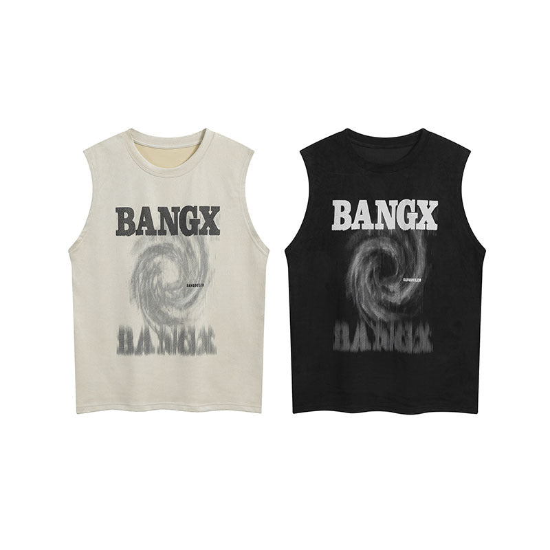 Men Vest Summer Hip Hop Distressed Graffiti Suede Vest