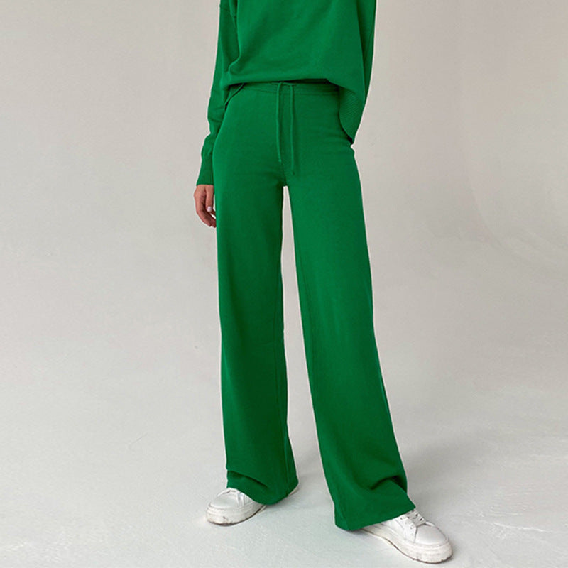 Women Work Business Casual Sweats Knitted Thin Casual Top Two-Piece Pants