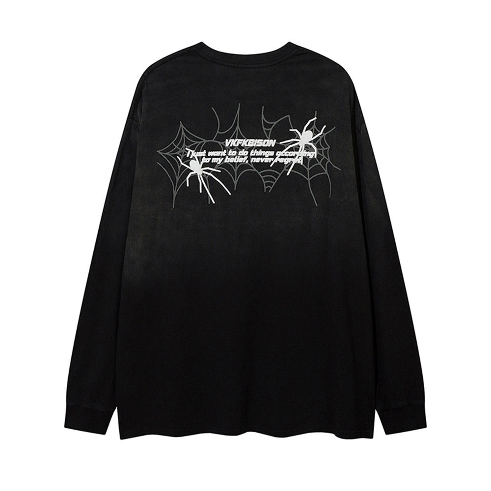 Men Long Sleeve T-shirt Dark Style Personality Spider Print