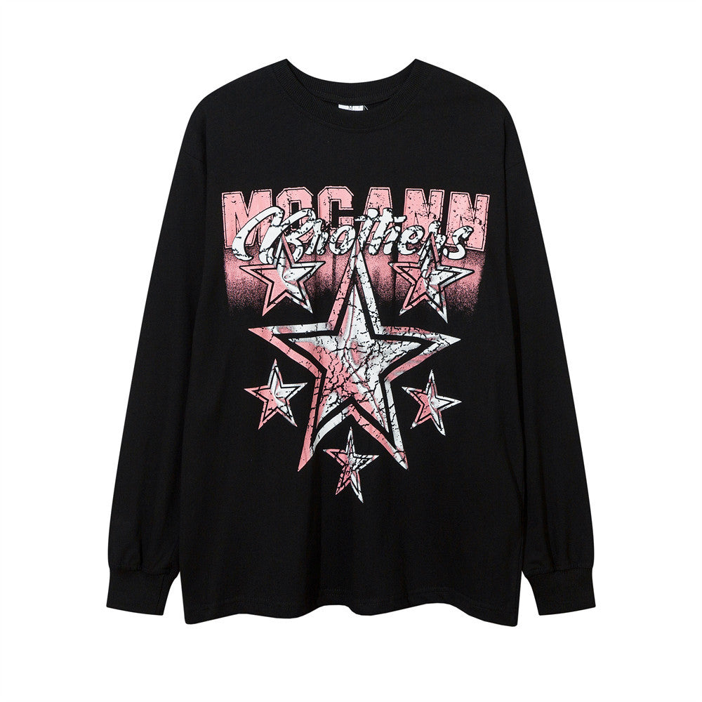 Men Long Sleeve T-Shirt Five-Pointed Star Print Casual Loose
