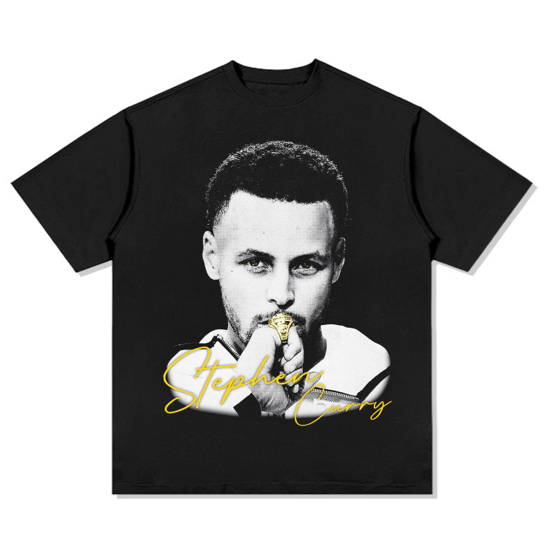 Stephen Curry Curry Short Sleeve Old NBA American Star Print