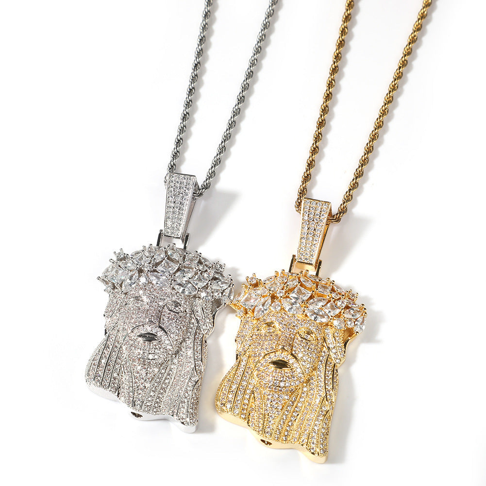 Jewelry Hip Hop Copper with Zircon Full Diamond Portraits Egypt Pieces Necklaces Far East Jesus Pieces Royalty