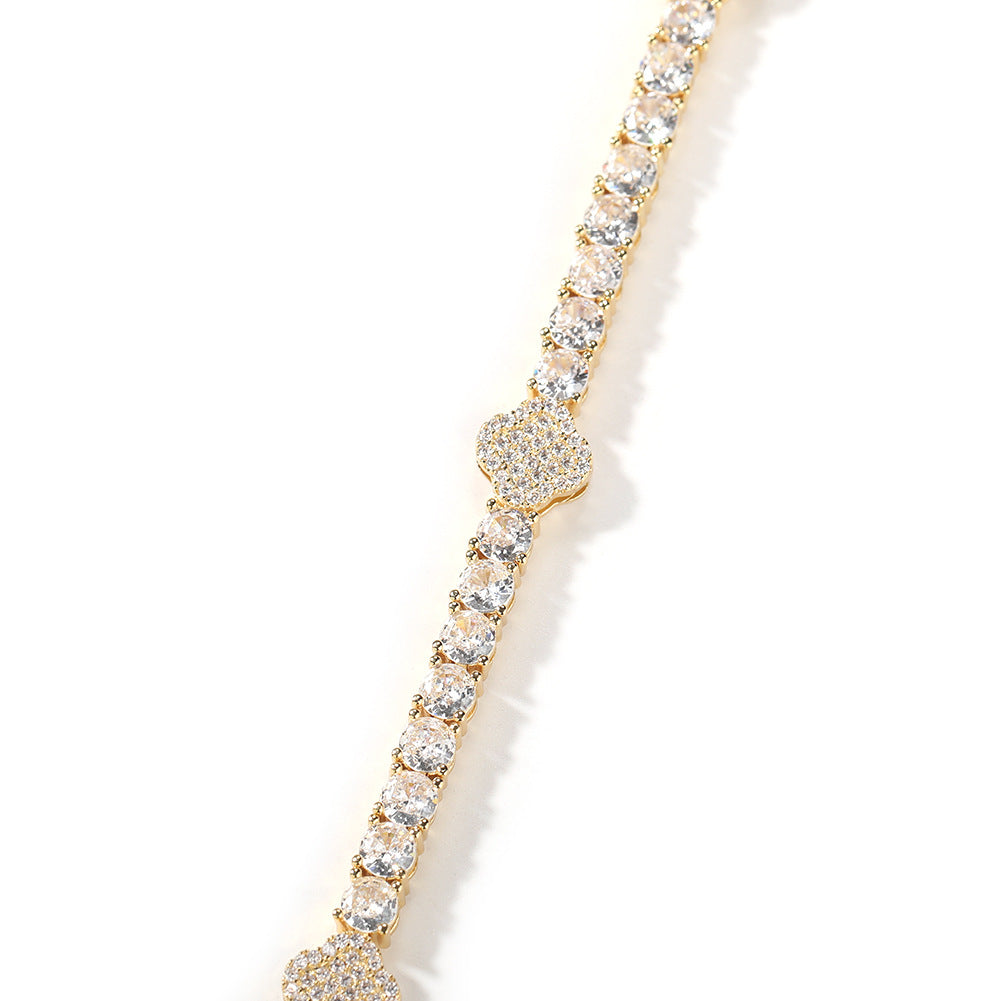 Bracelet Copper Zircon Diamond Clover Tennis Chain Light Luxury Spectrum St. Valentine's