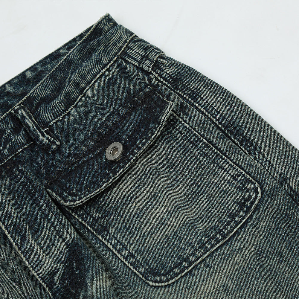 Men Jeans Multi-Pocket Zipper Stitching Loose