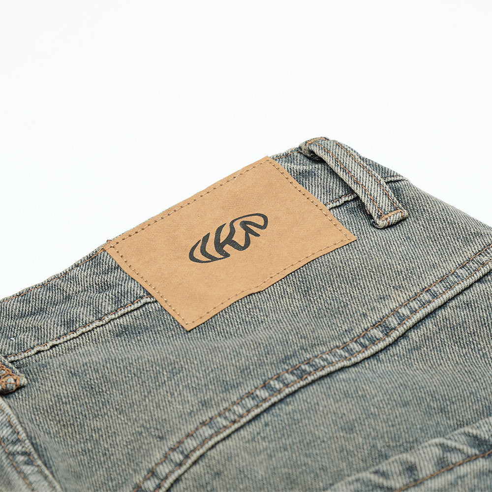 Men Jeans Faded Loose Burrs Casual