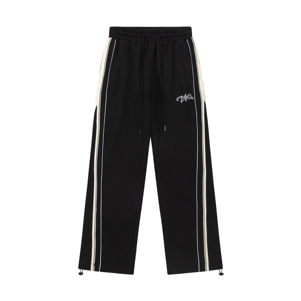 Men Sweatpants Side Stripe Stitching Straight Sweatpants Loose Sports and Leisure Trousers Drawstring Pants