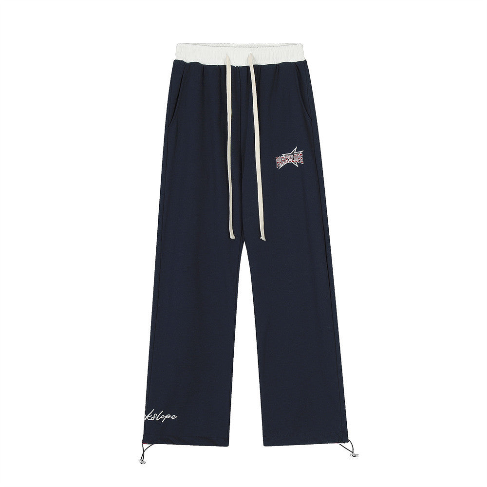 Men Sweatpants Stitching Straight Casual Pants Men's Letter Embroidered Trousers