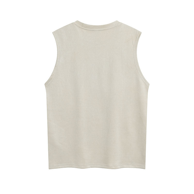 Men Vest Summer Hip Hop Distressed Graffiti Suede Vest