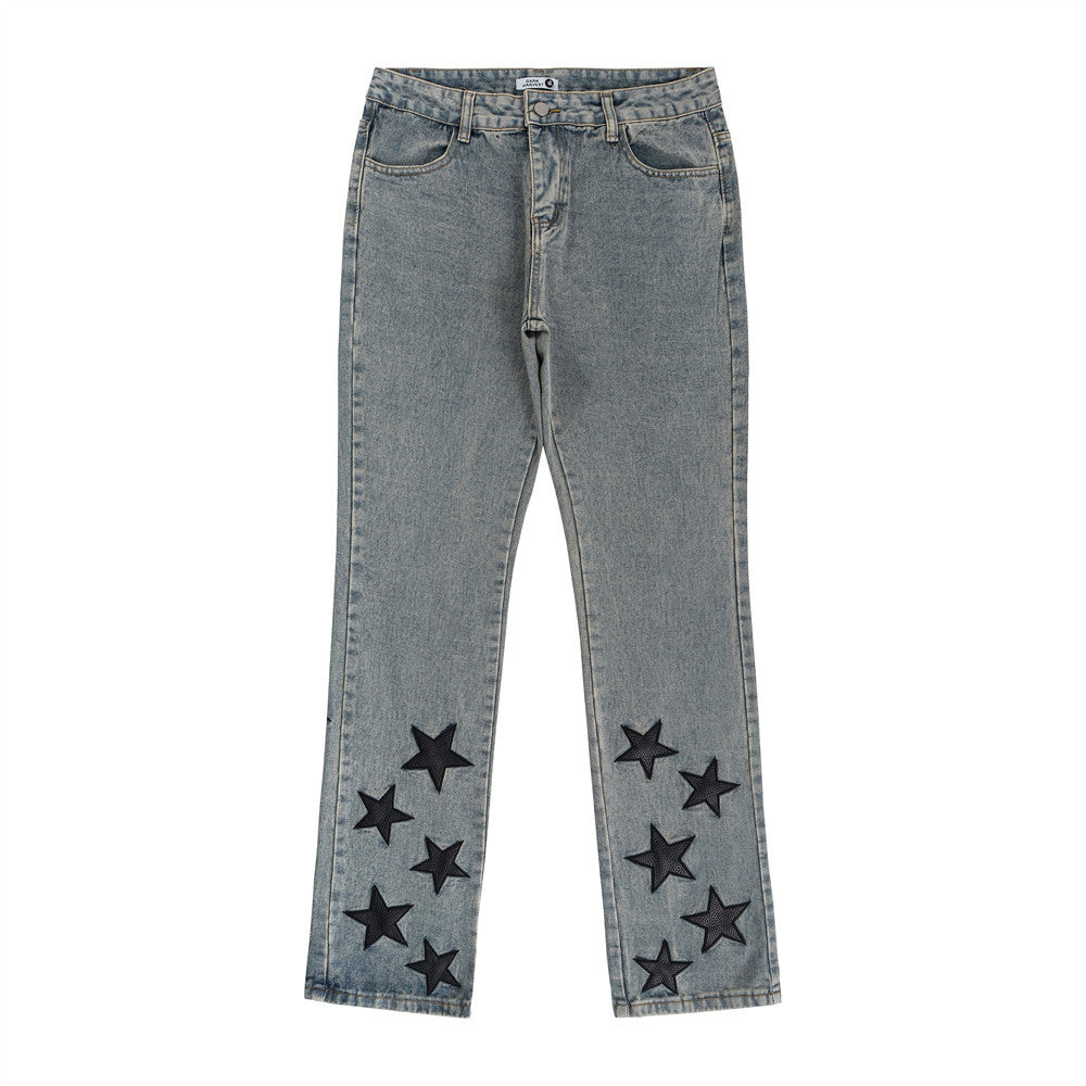 Men Jeans Five-Pointed Star Patch Loose Casual
