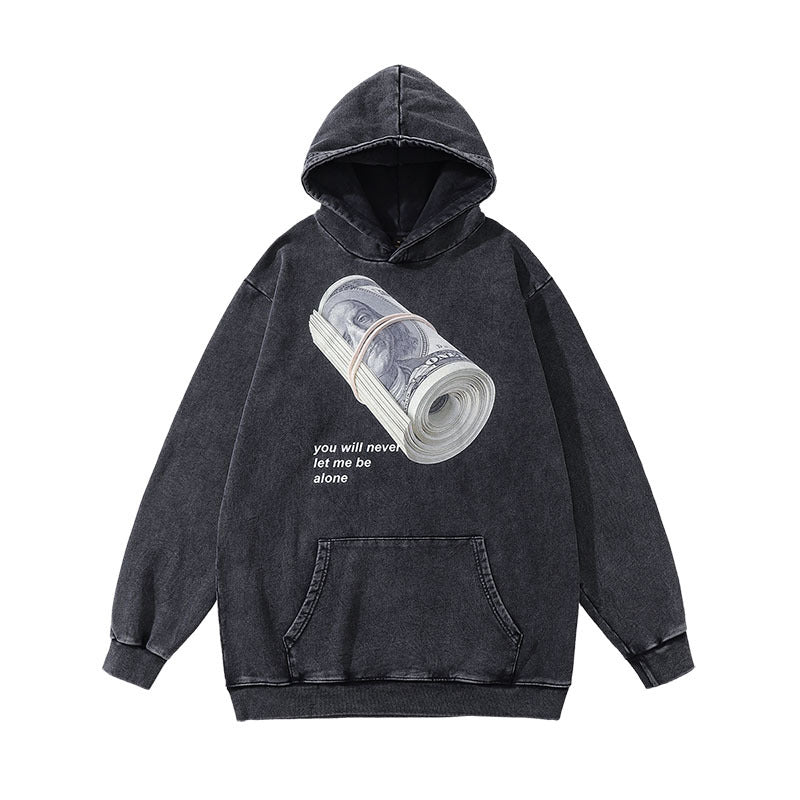 Men Hoodie Punk Skull Print Distressed Hooded Sweater