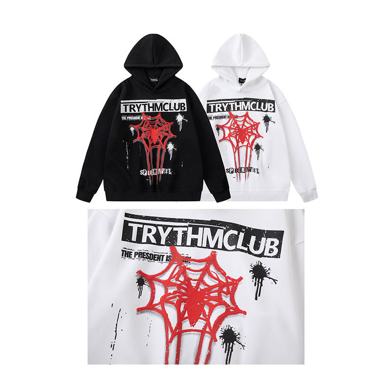 Men Hoodie Spider Web Graffiti Couple Hooded Sweater