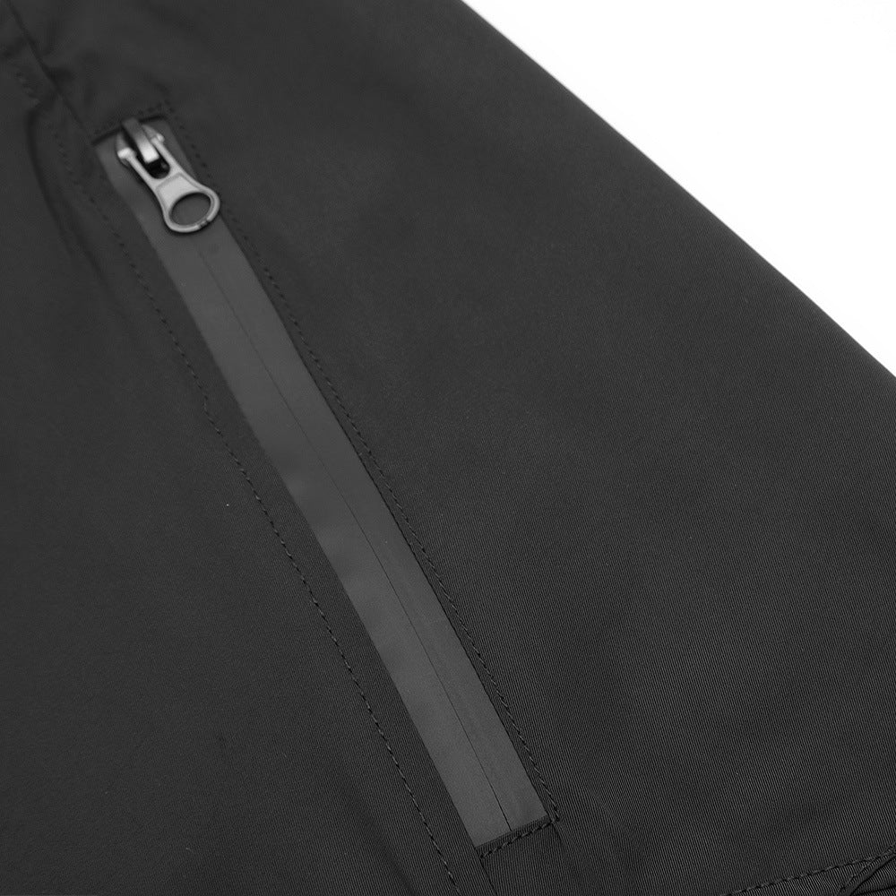 Men Sweatpants Stitching Zipper Pleated Casual Pants Loose Straight Trousers