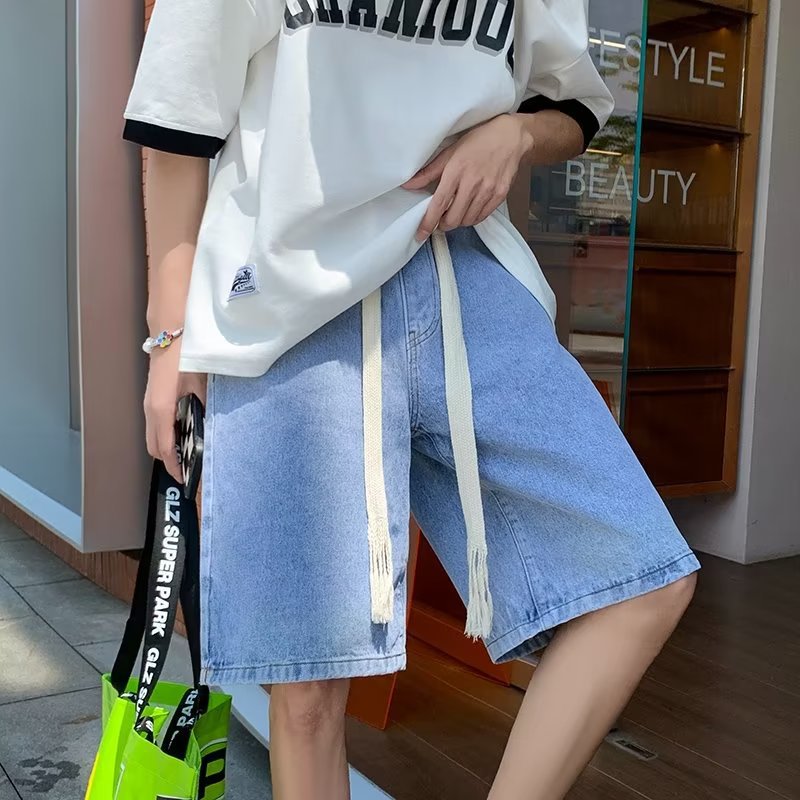 Men Jeans Shorts Loose Cropped Pants