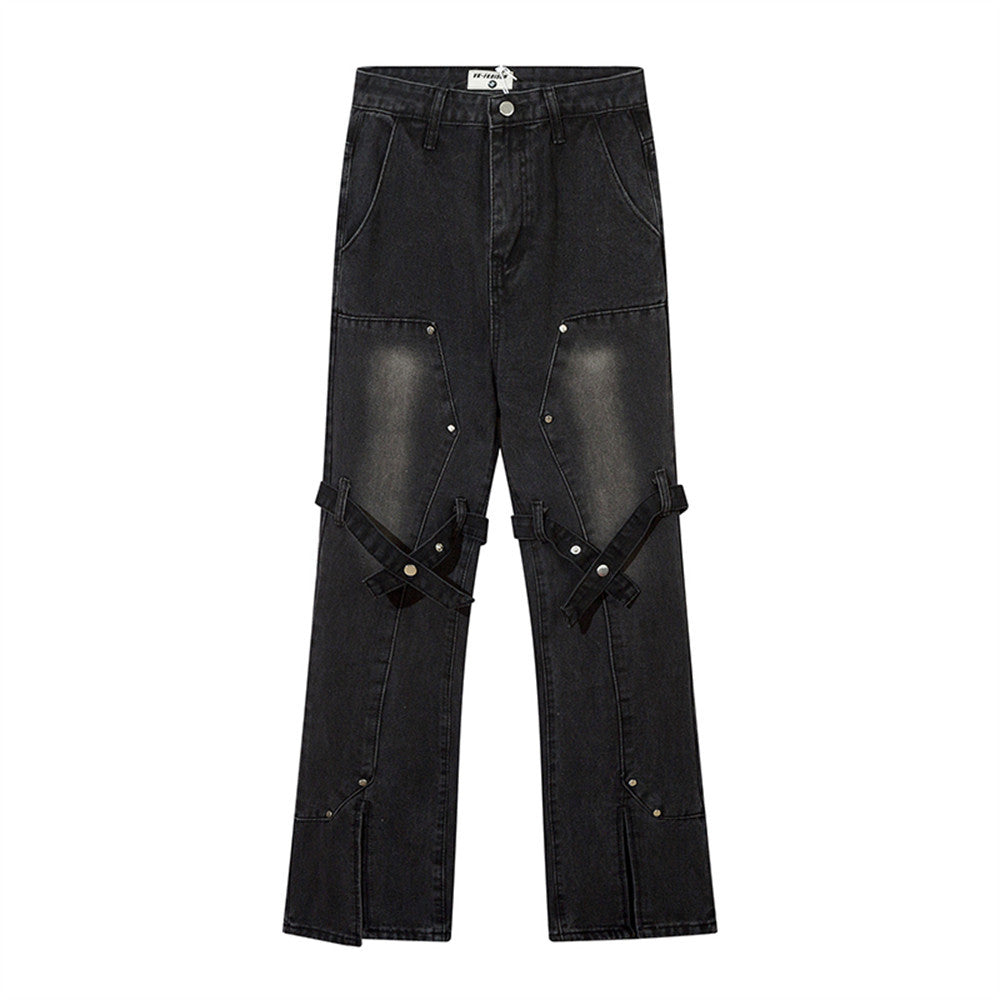 Women Pants Lace-up Skinny Jeans Straight-Leg Pants
