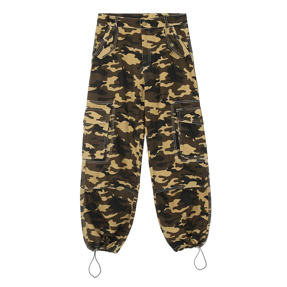 Men Sweatpants Camouflage Workwear Trousers Sports Straight Camouflage Trousers Drawstring Jogger Pants