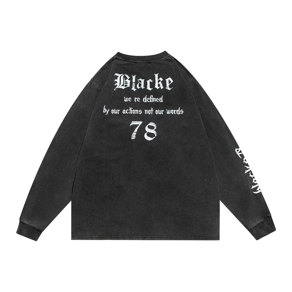 Men Long Sleeve T-Shirt Creative Landscape Printing Distressed Loose
