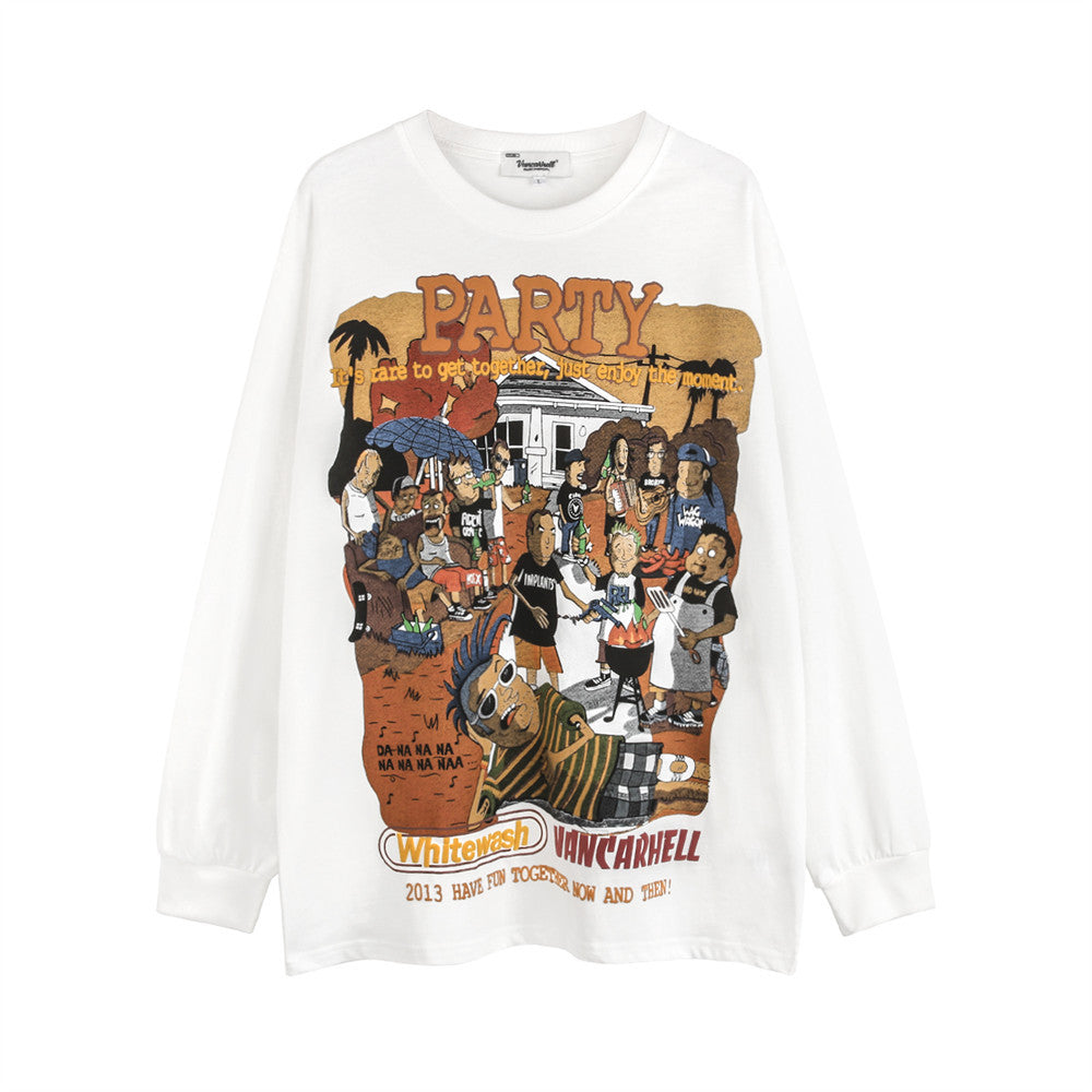 Men Long Sleeve T-Shirt Cartoon Cartoon Pattern Loose Casual Bottoming Shirt