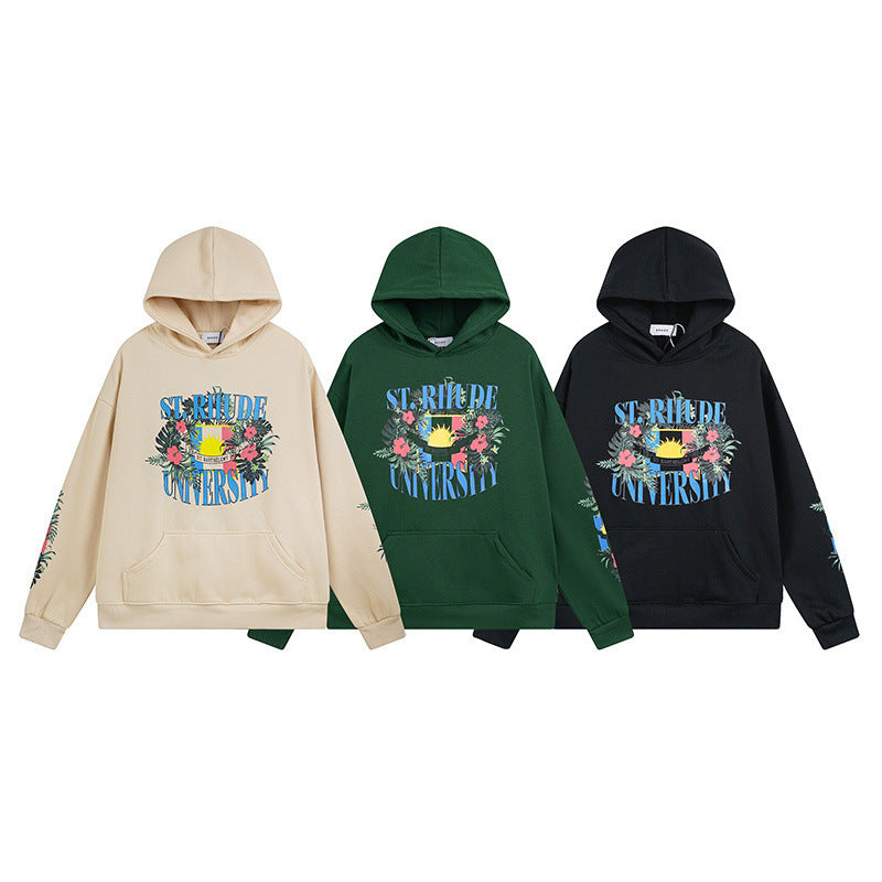 Rhude Hoodie Floral Letter Print Hooded Sweater