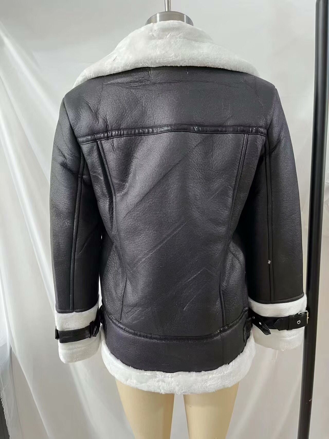 Women Cotton Coat Fleece Leather Jacket Warm Leisure