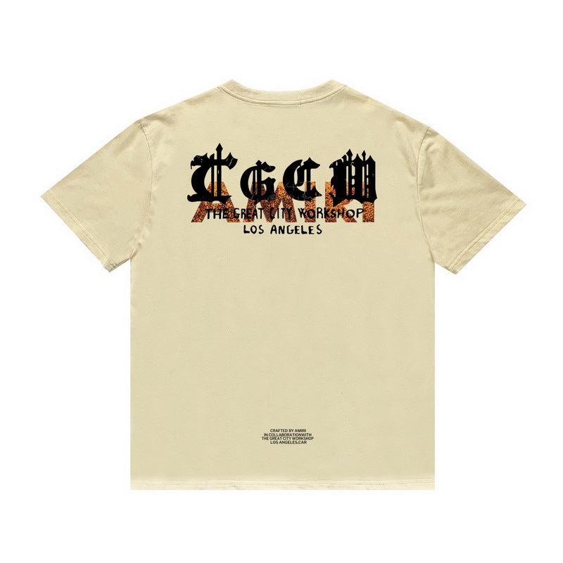 Amiri T Shirt Letter Print Casual Hip Hop round Neck Short Sleeve T-shirt