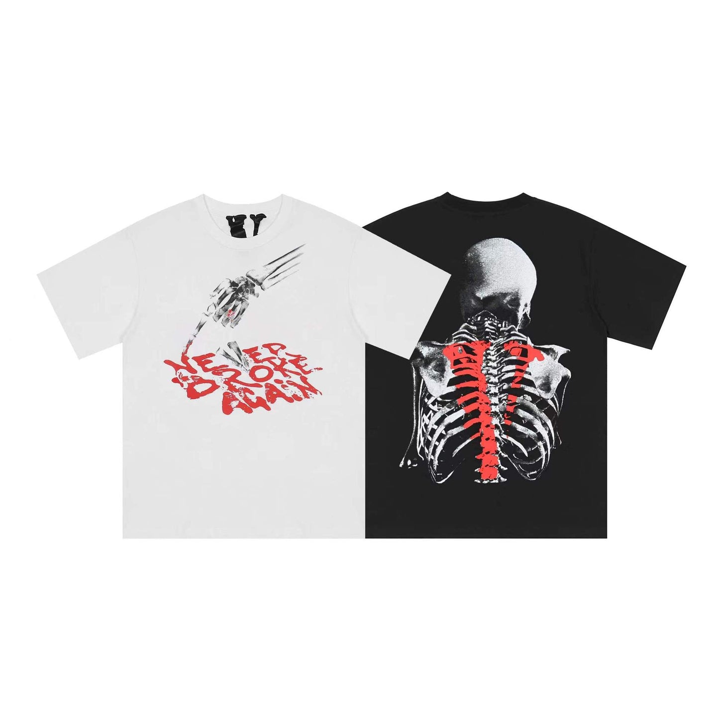 Vlone T Shirts Skull Finger Large V Loose Short Sleeve T-shirt Men and Women High Street Half Sleeve