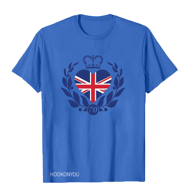 Inspired by Queen's Platinum Jubilee 2022 Elizabeth 70 Years T-shirt Printed round Neck Short Sleeve T-shirt