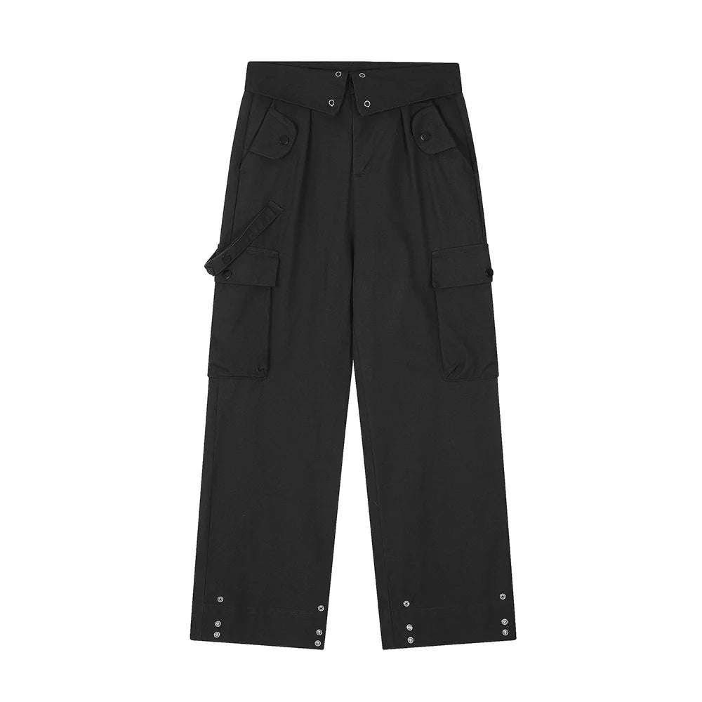 Men Sweatpants Multi-Pocket Straight Casual Loose-Fitting Wide-Leg Trousers