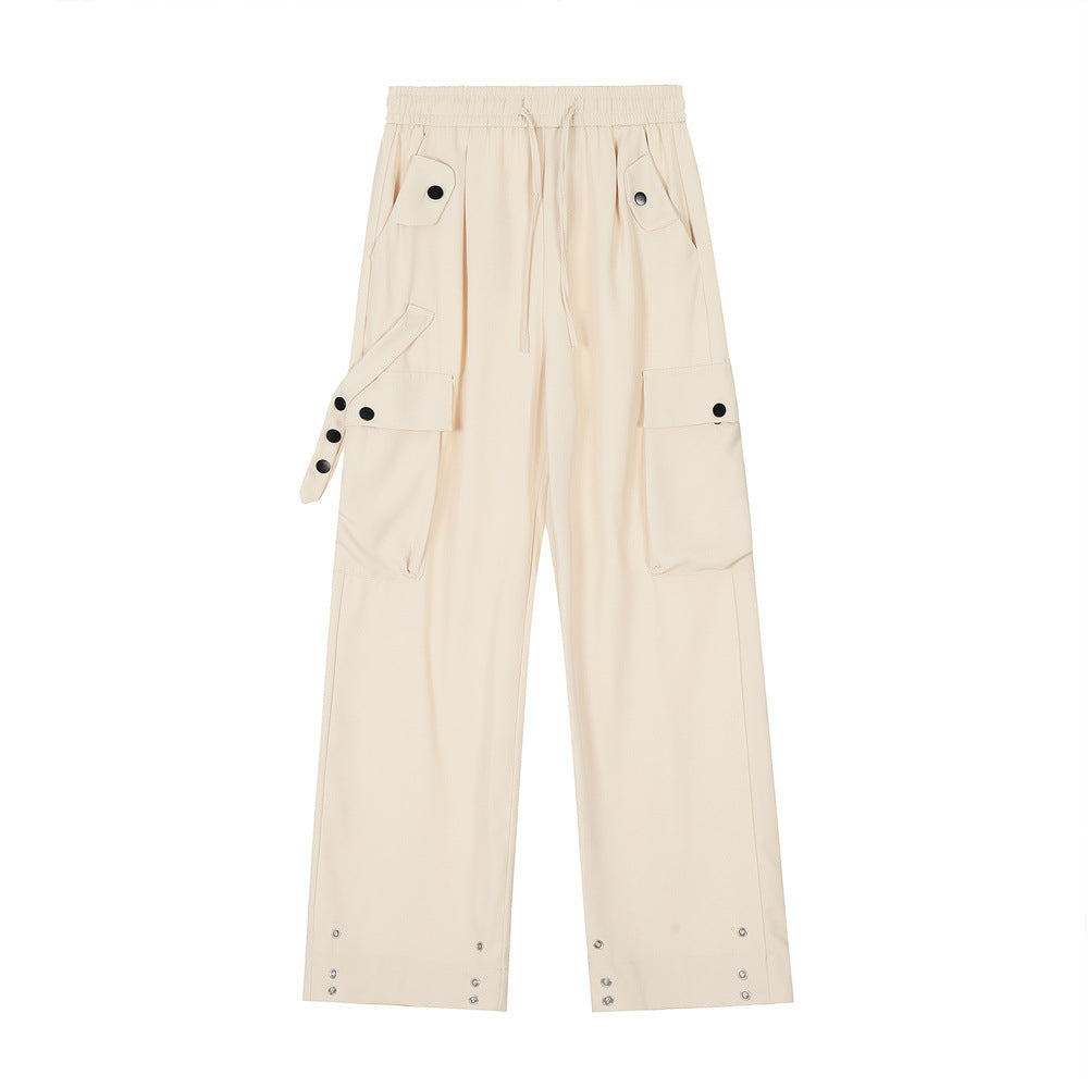Men Sweatpants Summer Draped Casual Pants Boys Multi-Pocket Cargo Pants Spring and Summer Straight Loose-Fitting Wide-Leg Trousers
