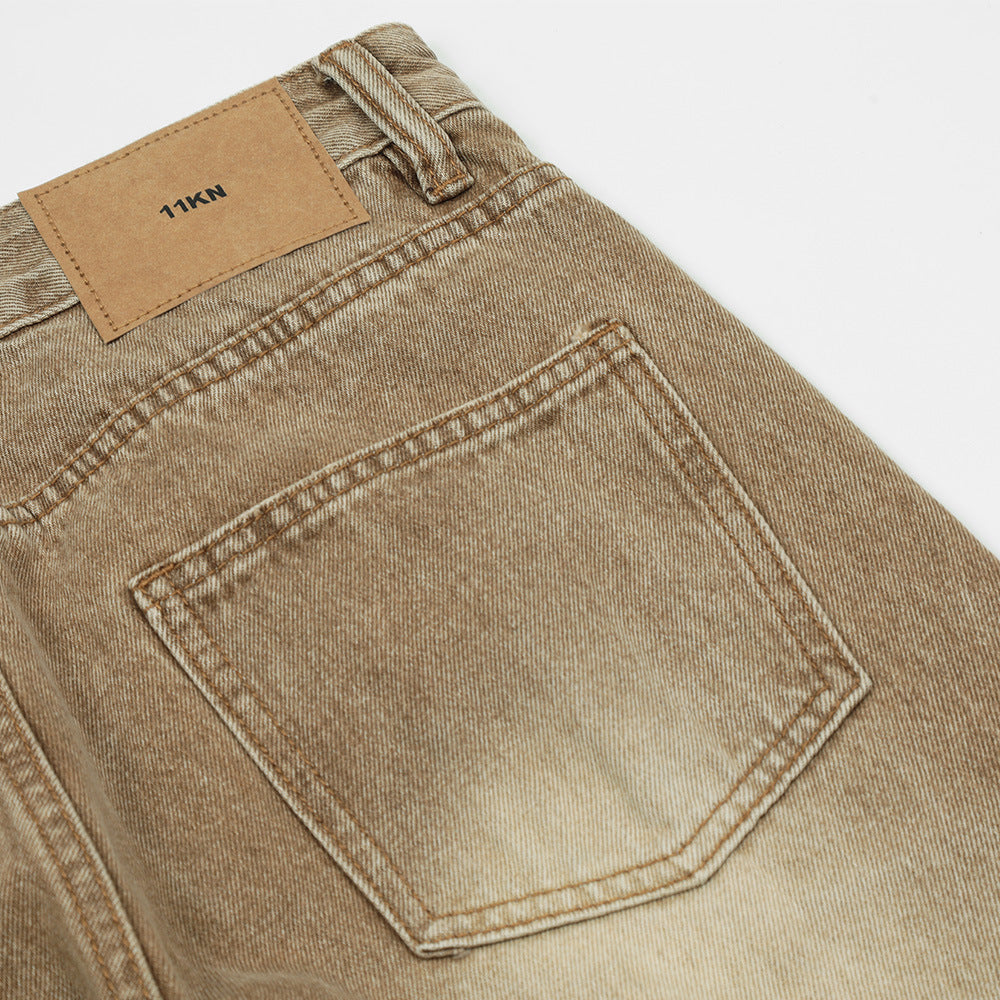 Men Jeans Vintage Washed Straight Wide Leg Loose and Simple
