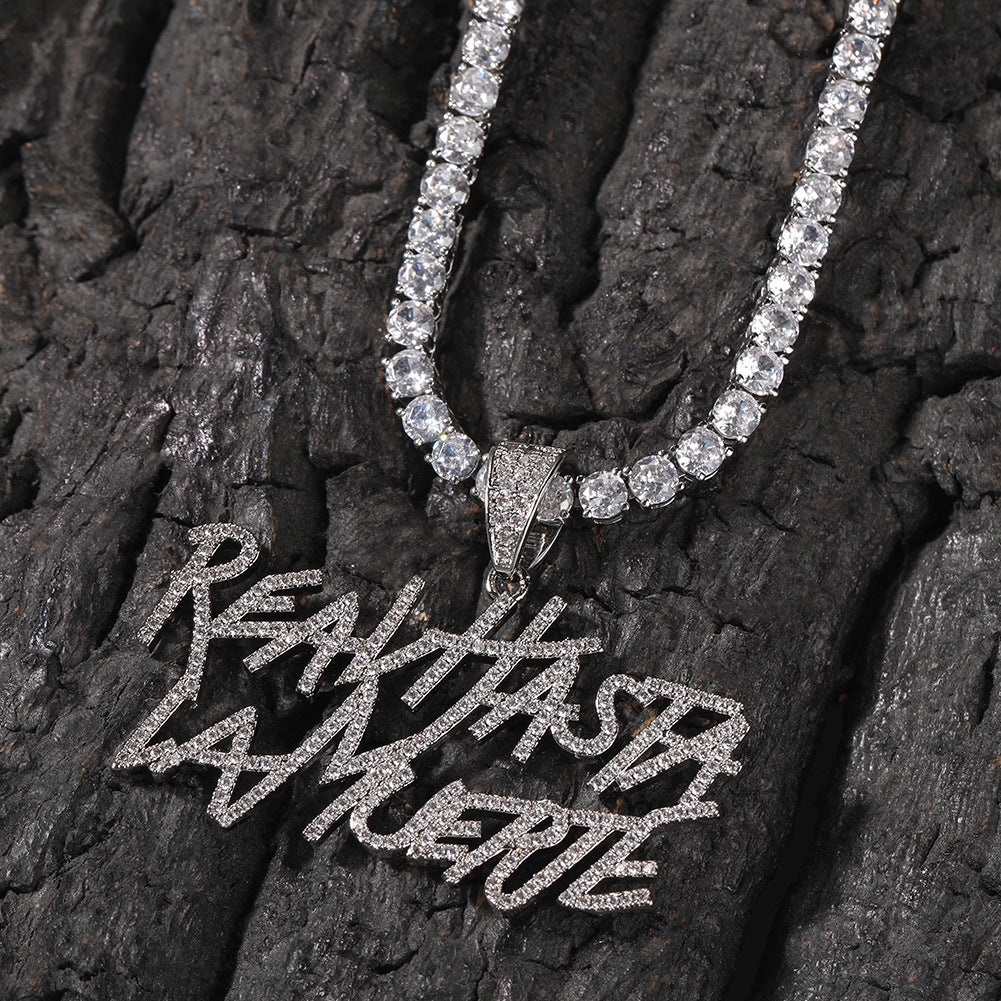 Jewelry Diamond Double Letter Pendant Necklace Jewelry Word Up rapper Spectrum