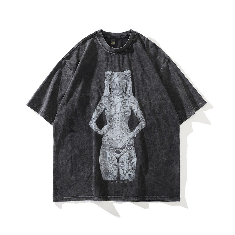Men T-Shirt Retro T-shirt Summer Short Sleeve Men and Women Loose