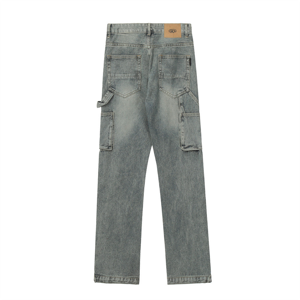 Men Jeans Stitching Breasted Retro