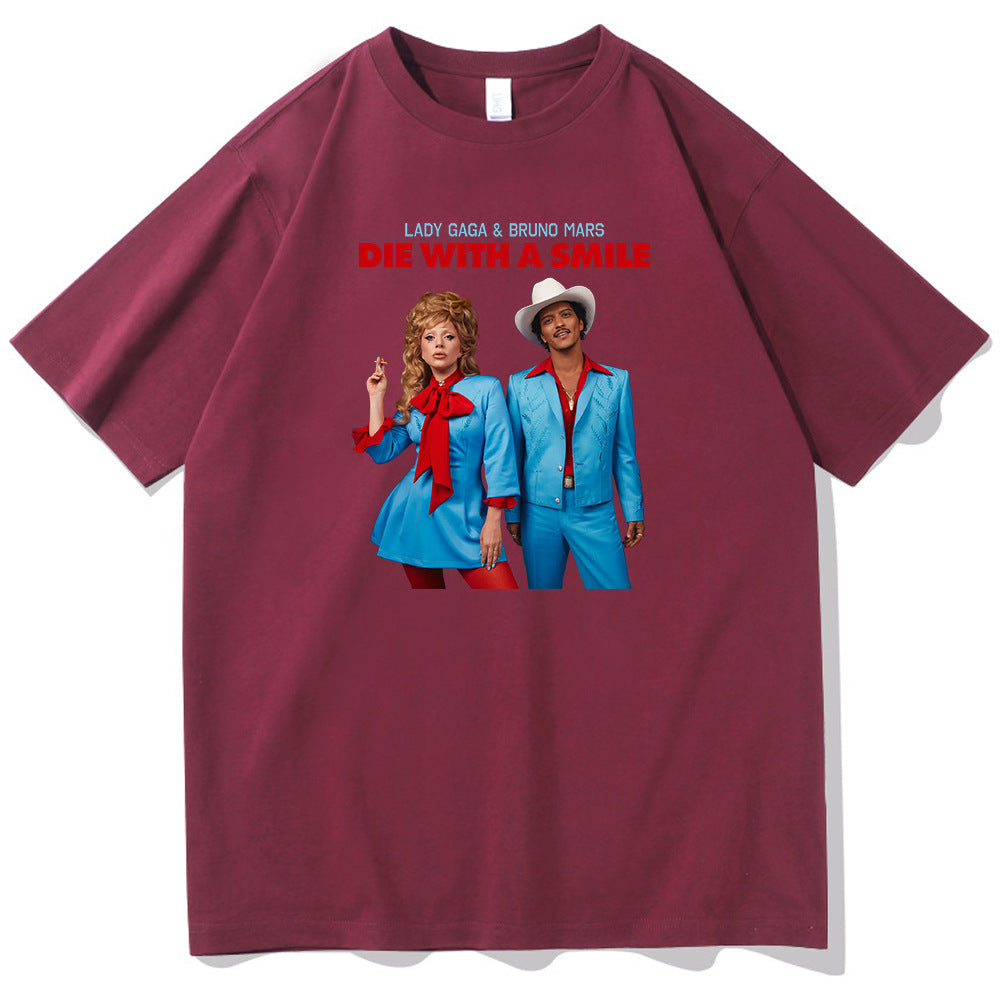 Lady Gaga Bruno Mars Die With A Smile T-shirt O-Neck Short