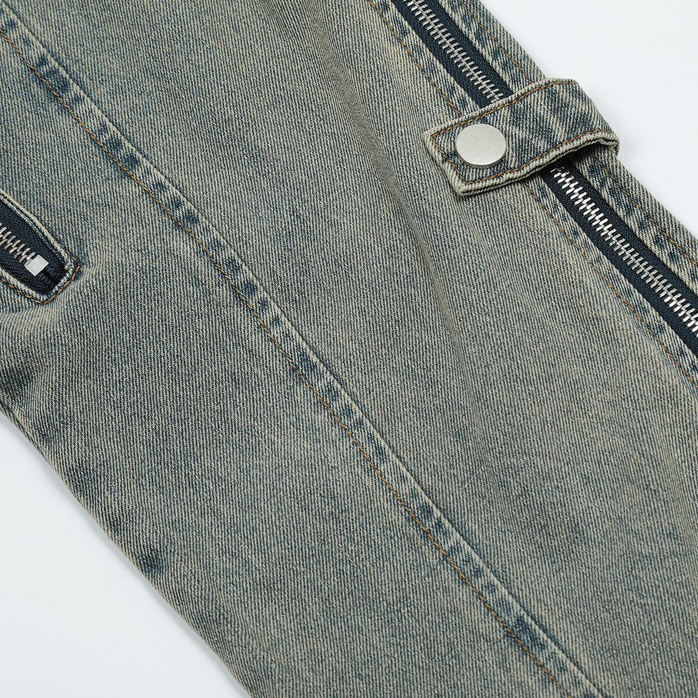 Men Jeans Retro Side Zipper Decorations Loose Cool