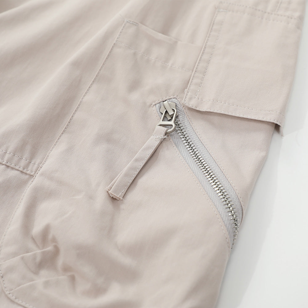 Men Sweatpants Multi-Pocket Slacks Summer Loose Pleating Straight Wide Leg Pants