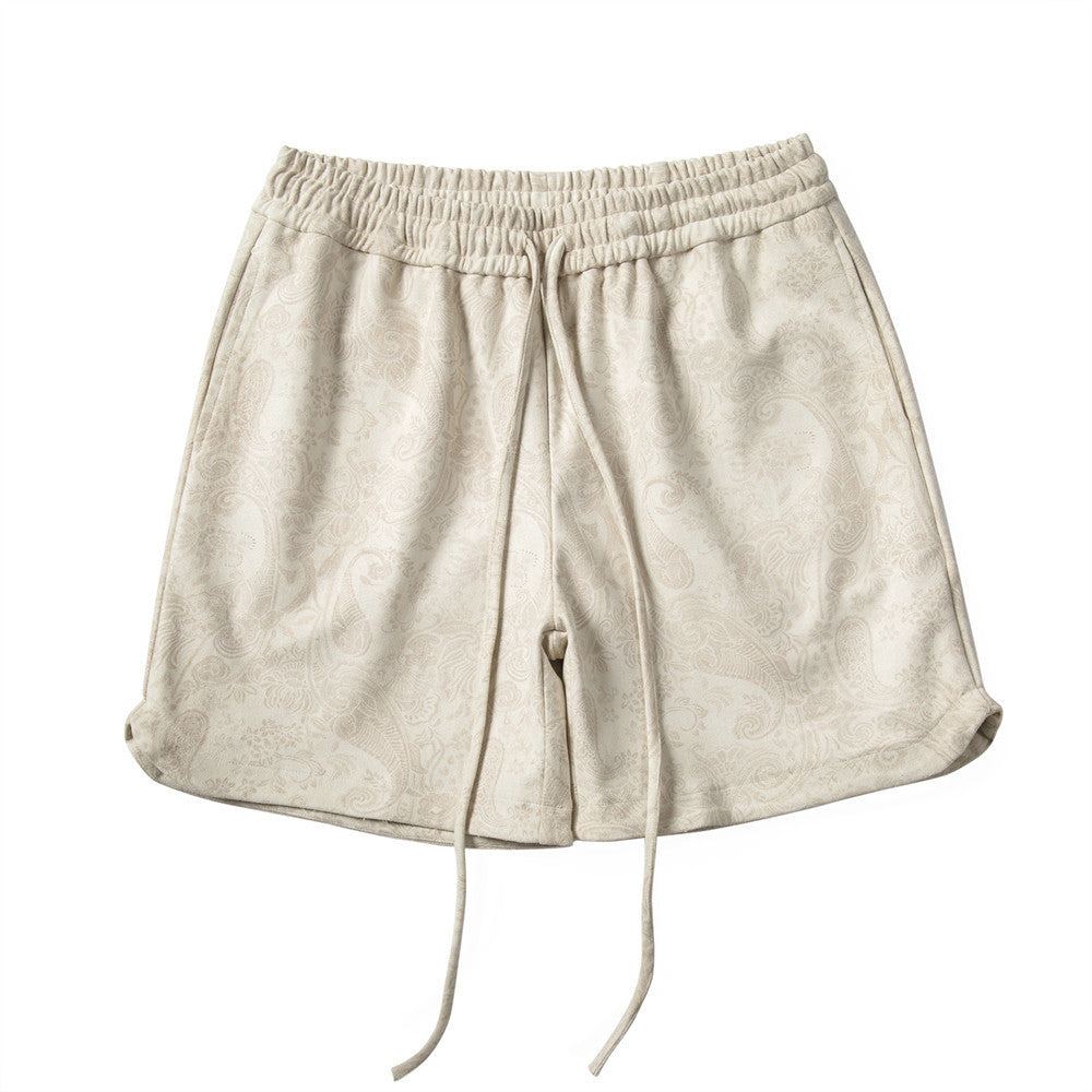 Men Shorts Suede Paisley Shorts Loose Sports and Leisure Elastic Waist