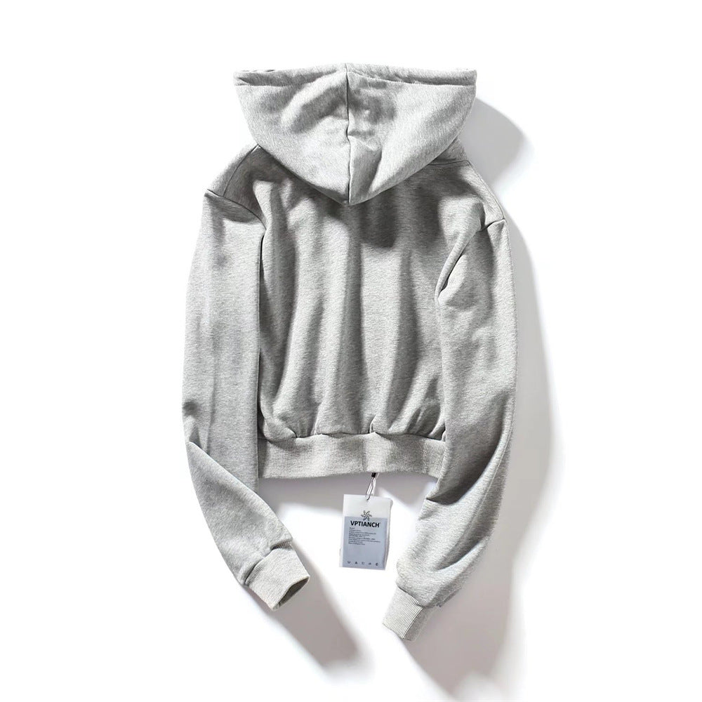 Women Hoodie Short Sexy Solid Color Simple