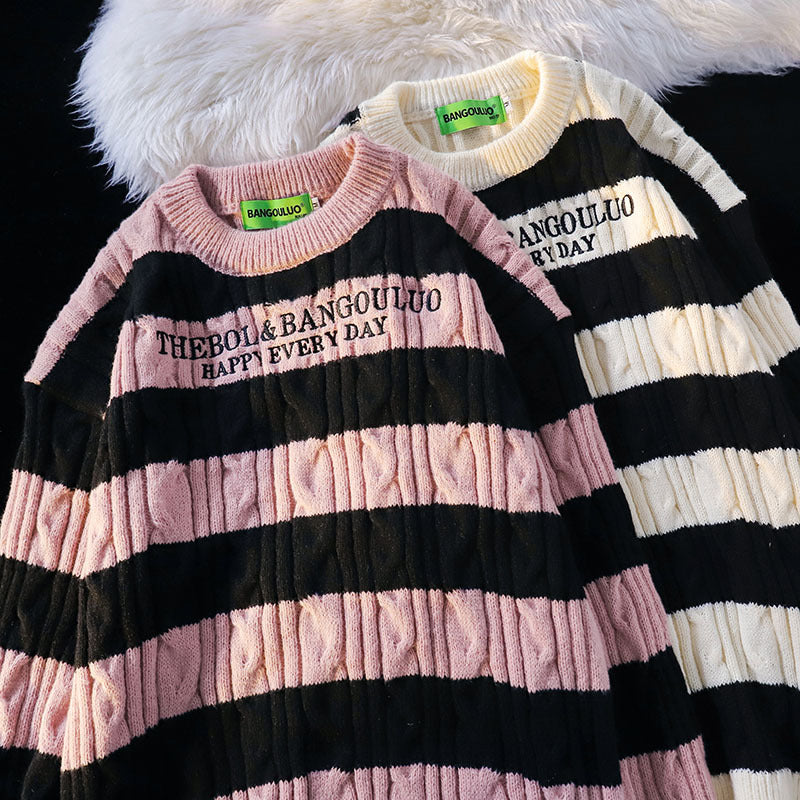 Women Sweater Striped Knitted Sweater College Style