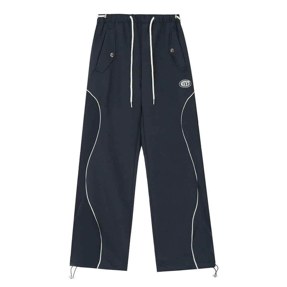 Men Sweatpants Leisure Sports Tactical Pants Loose Straight Trousers Feet Drawstring Jogger Pants