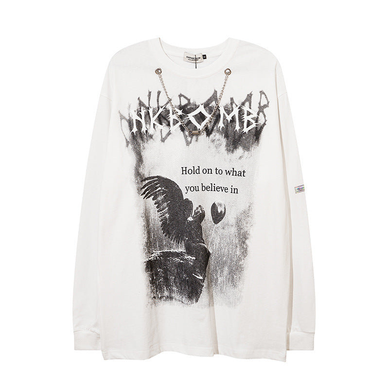 Men Long Sleeve T-Shirt Dark Angel Print Loose