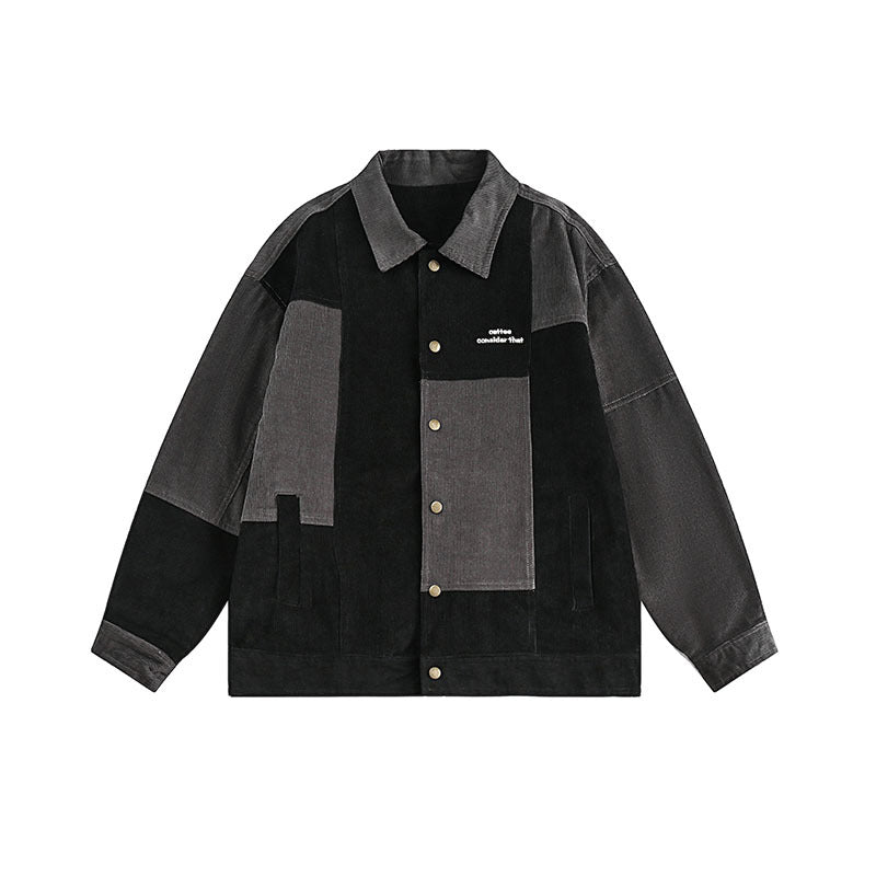 Women Jackets Vintage Contrast Color Patch Corduroy Jacket Vintage