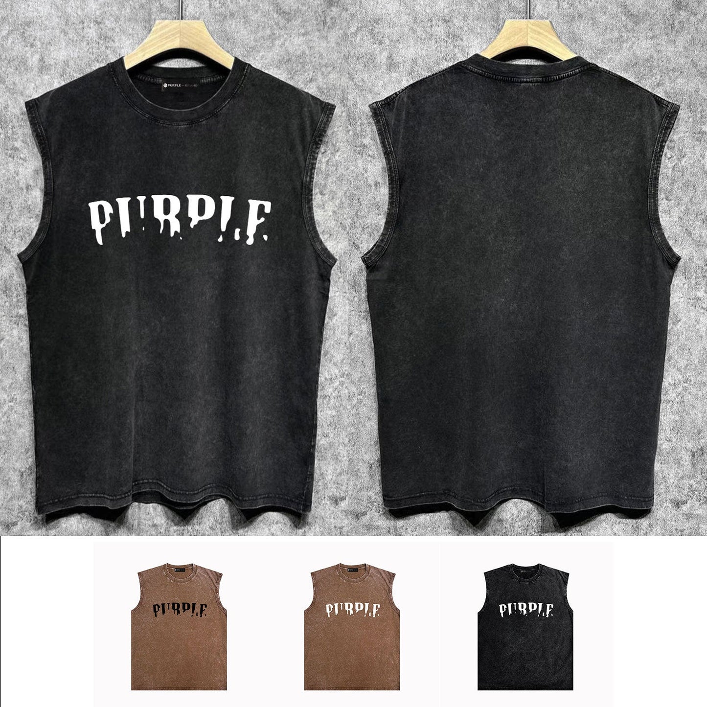 Purple Brand Distressed Tank T Shirts Distressed Sleeveless T-shirt Vest