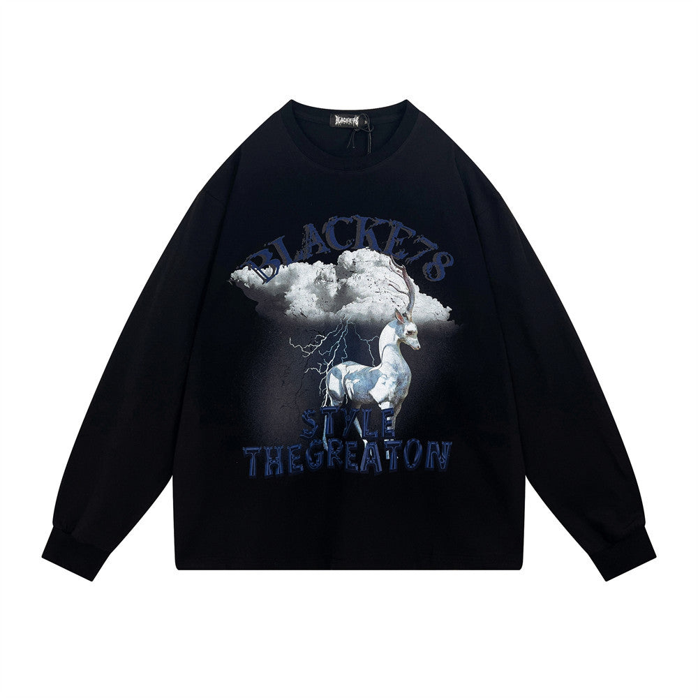 Men Long Sleeve T-Shirt White Elk Printing