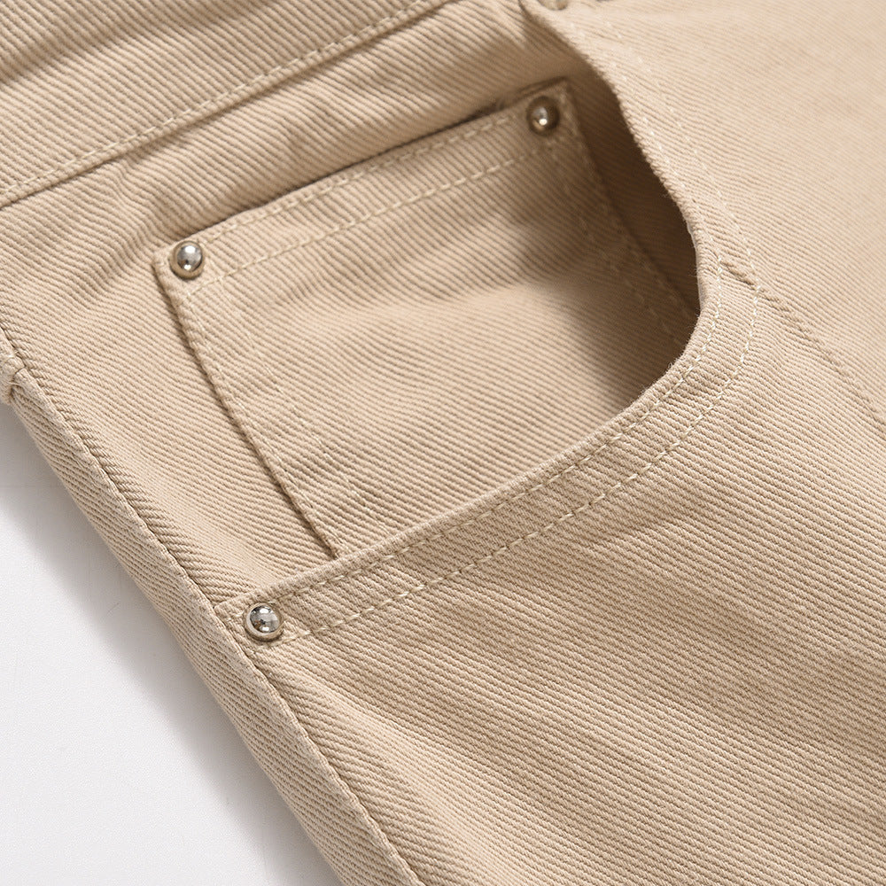 Men Sweatpants Leg Zipper Workwear Casual Pants Baggy Straight Trousers Solid Color Wide Leg Trousers
