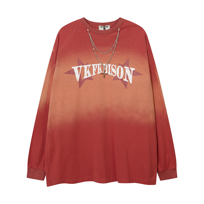 Men Long Sleeve T-Shirt Inkjet Printing Stylish Chain Decoration