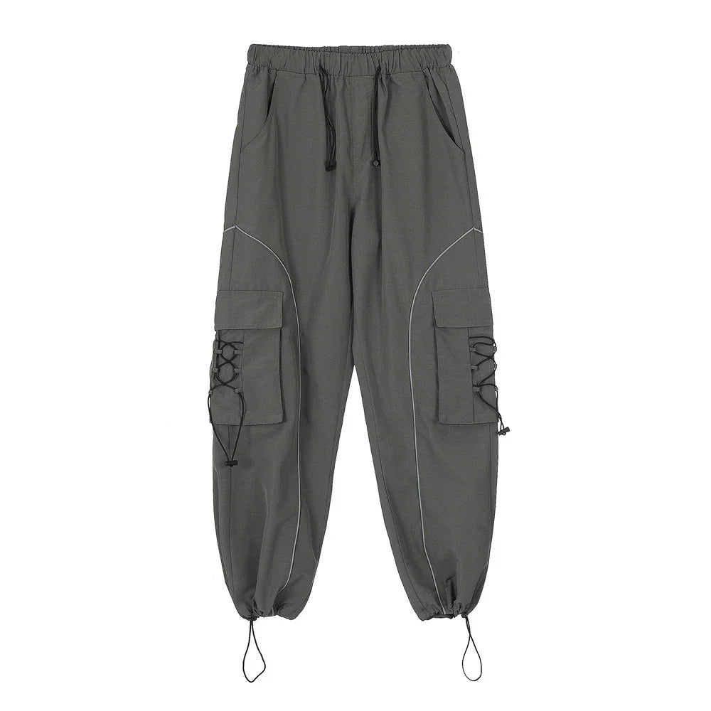 Men Sweatpants Multi-Pocket Cargo Pants Men's Casual Loose Wide-Leg Straight Trousers
