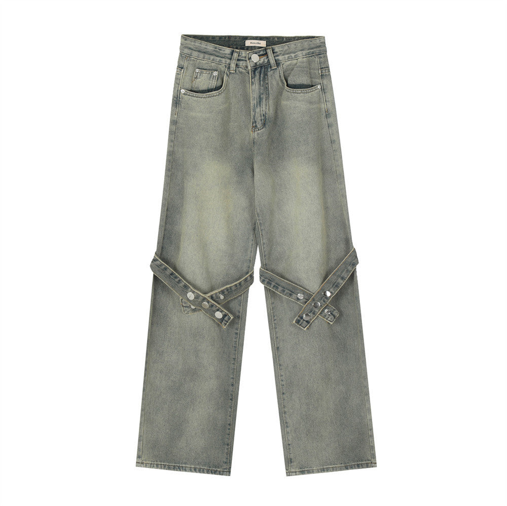 Men Jeans Button Strap Loose